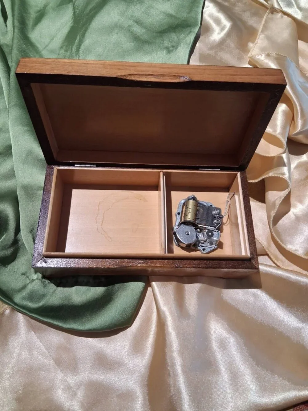 Vintage Scandinavian Folk Art Wooden Music Box Pyrography Birds Tree Design